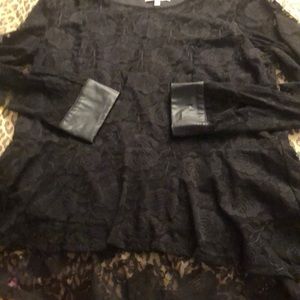 My Michelle size XXL black long sleeve top with lace overlay faux leather trim